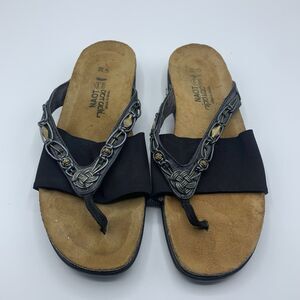 Naot Womens Black Pewter Metallic Beaded Braided Slide Sandals Size EUR 39 US 8
